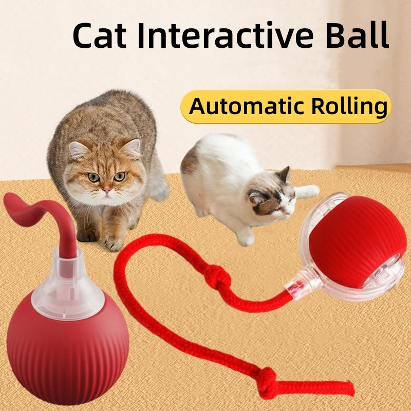 Cat Interactive Ball Toys Automatic Rolling Ball Faux Tail Rechargeable Smart Pet Electric Toy Dog Cat Training Imitate Mouse